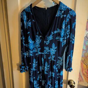 Draper James Geranium Navy Floral Tie Sleeve Dress
